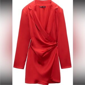 Zara Red Blazer Structured Professional Suit Jacket